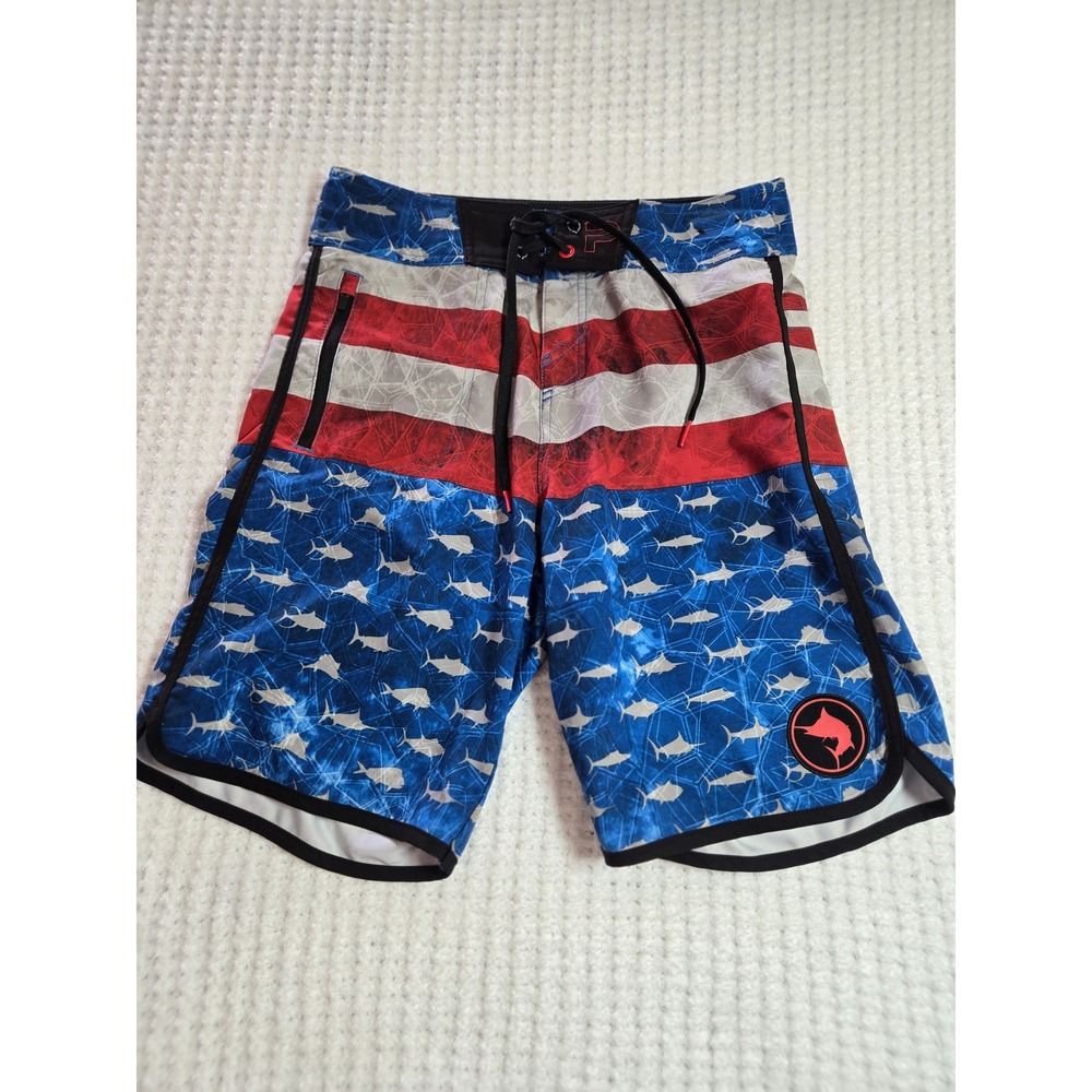 Pelagic‎ The Wedge Youth 27 Boardshorts American Flag Marlin Patriotic Fishing